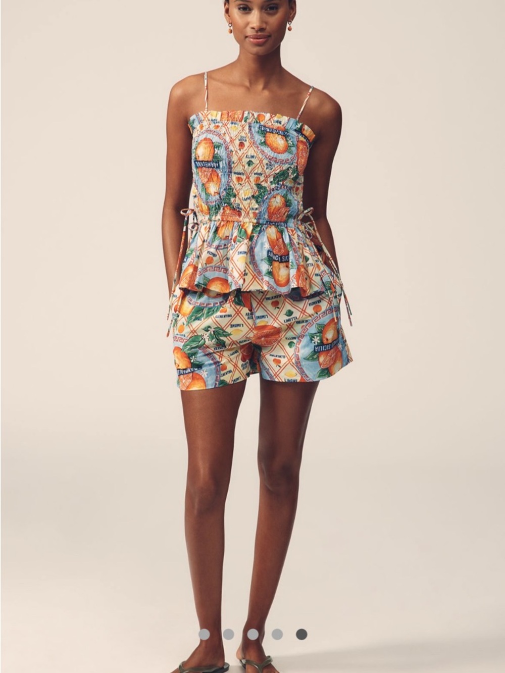 Printed Orange Tropical Drawstring shorts, and top set